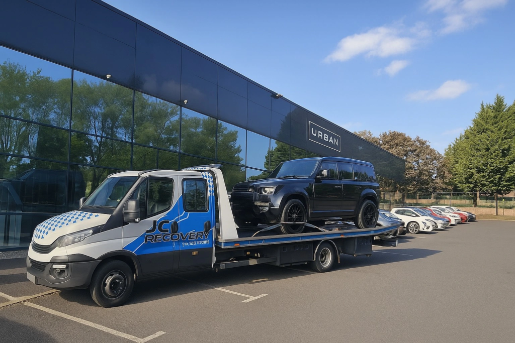 JC Recovery truck collecting a Land rover Defender